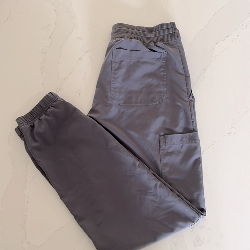 White Cross Fit Jogger Style Scrubs Pants Elastic Waist band Gray Size Small